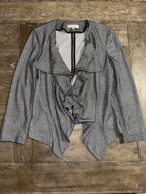 Evan Picone Gray Textured Open Cardigan
